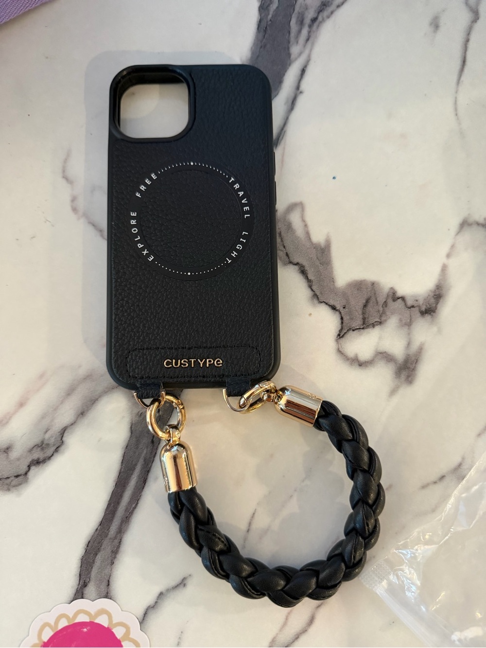 Costume Black Braided Wrist Strap iPhone 14 phone case